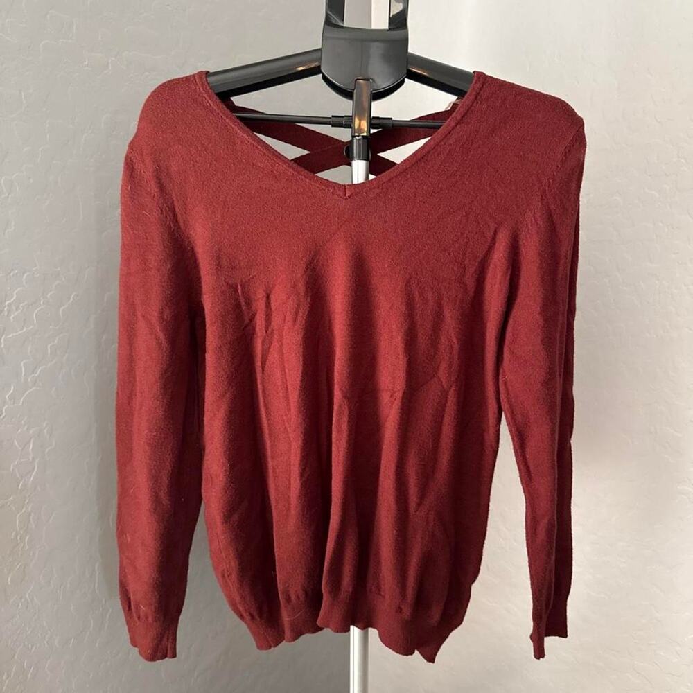Burgundy sweater with criss cross back